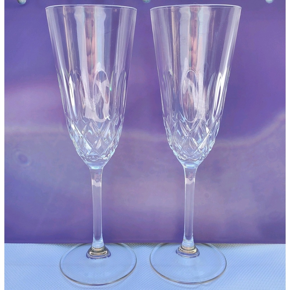 Christopher Stuart Cameo Crystal Fluted Champagne Glasses Set Of 2 ♡STUNNING ♡